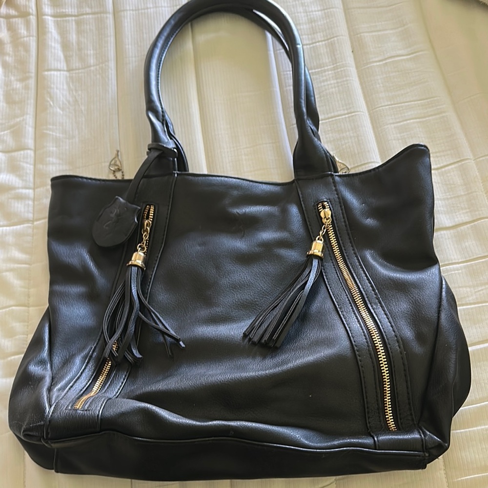 Elegant Black Leather Tote Bag